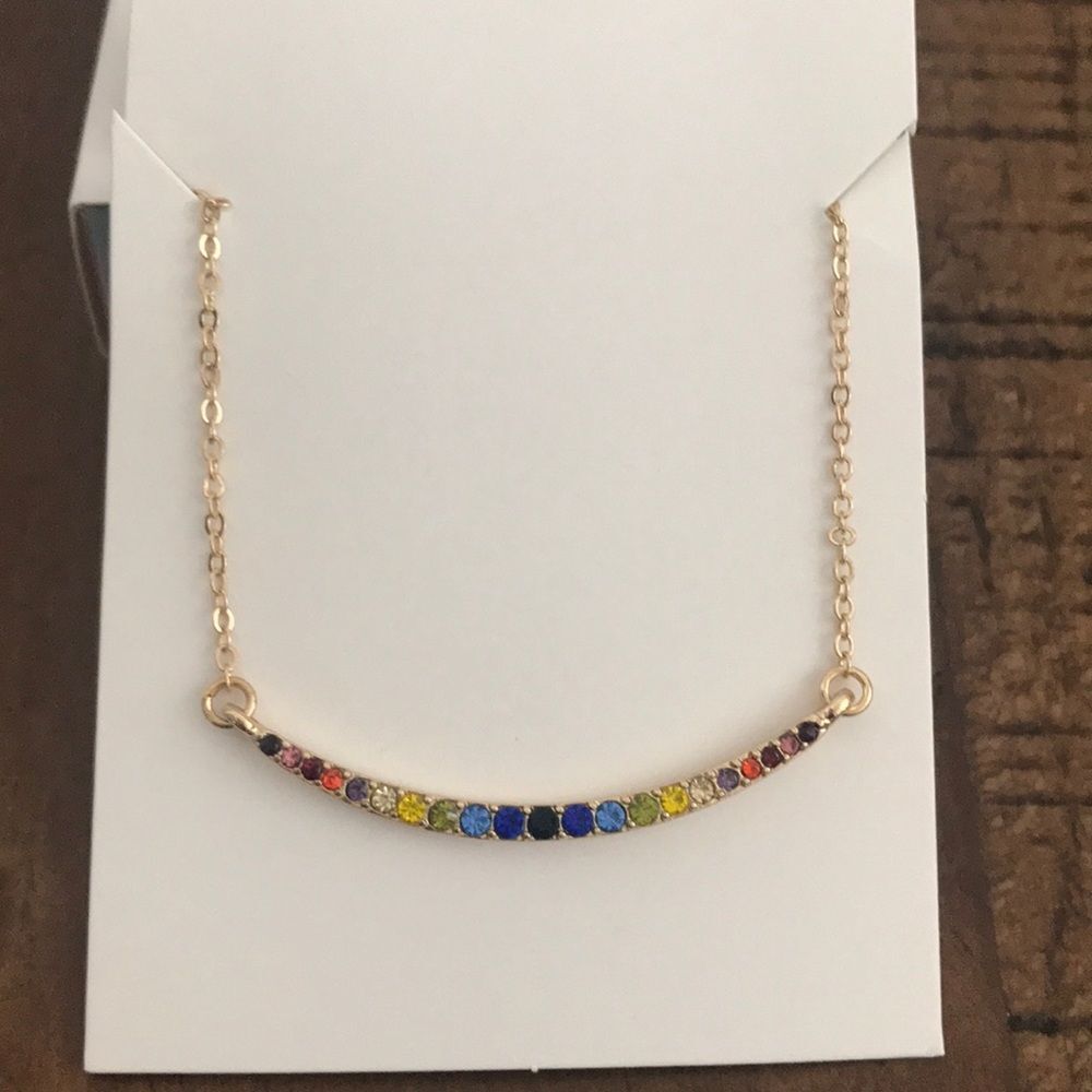 Amelia Rue - Curved Rainbow Stone Bar Necklace - NEW!